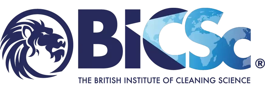 The BICSc logo featuring a lion head symbol, bold “BICSc” lettering with a globe design, and the tagline “The British Institute of Cleaning Science.”